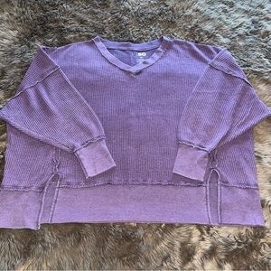 SO Oversized V-Neck Waffle Top